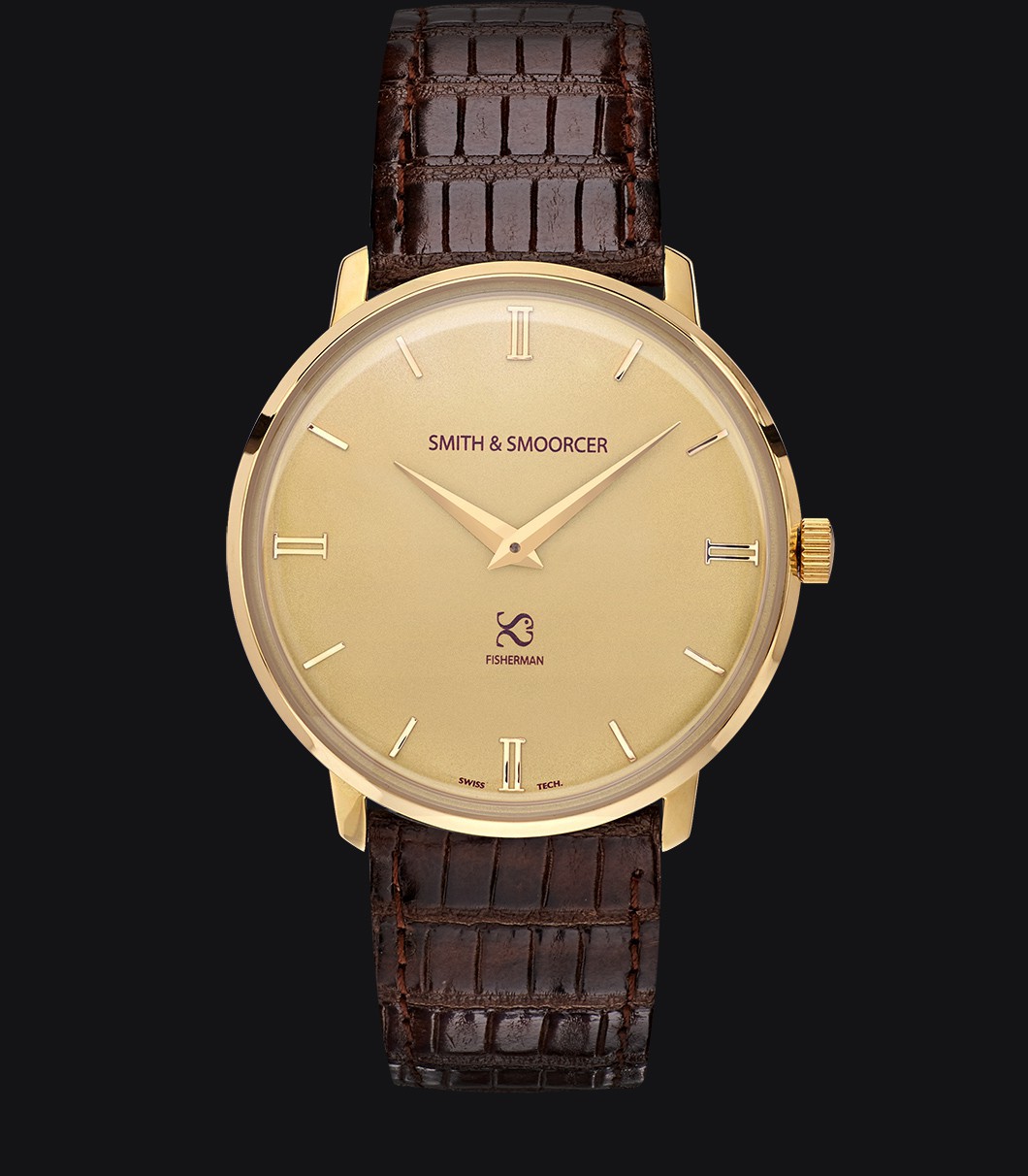 Reloj Dorado Lagarto Fisherman Vintage Elegance Dark Brown
